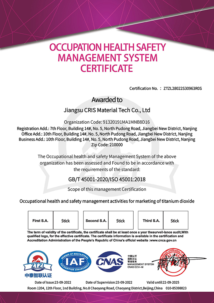 Occupational Health and Safety Management System Certificate